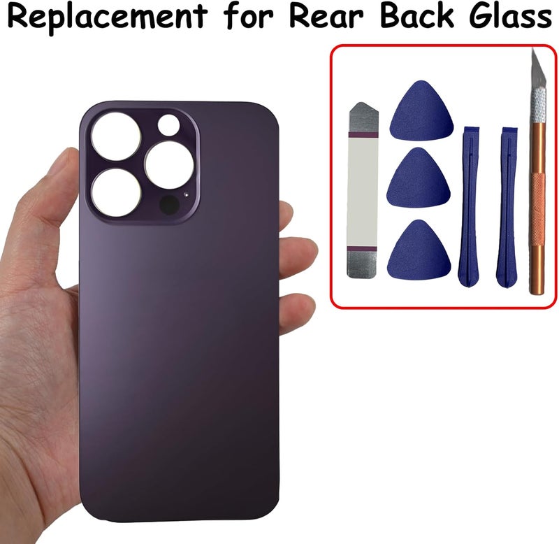 Anglepingping 14 Pro Max Back Glass Replacement for iPhone 14 Pro Max Rear Back Glass Compatible with iPhone 14 Pro Max with Pre-Installed Adhesive + Reparing Toolkit (Deep Purple) - Image 4